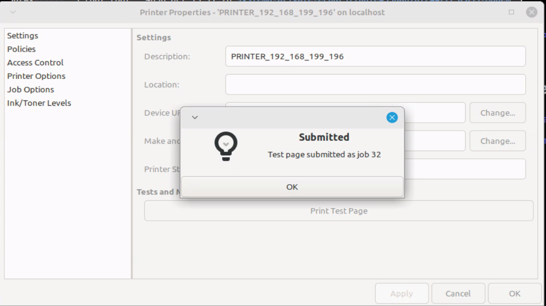 Victim's printer selection interface