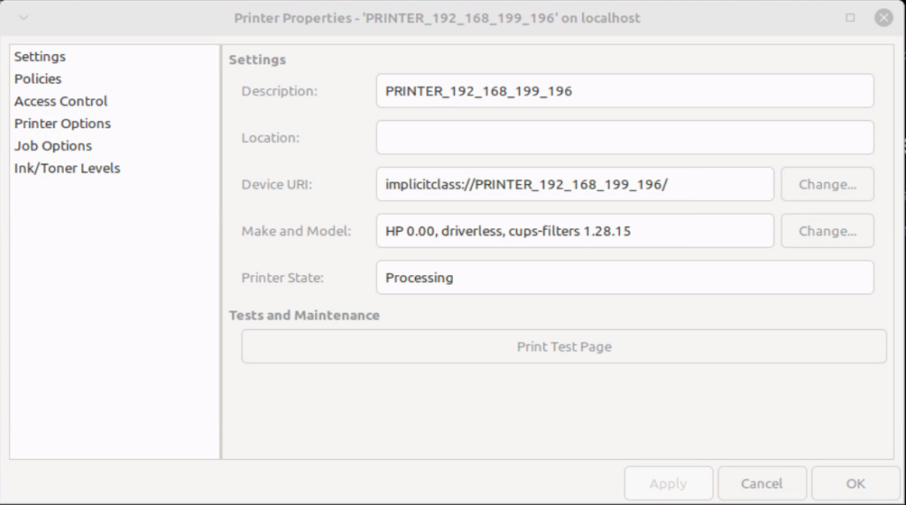 Print job submitted and processing