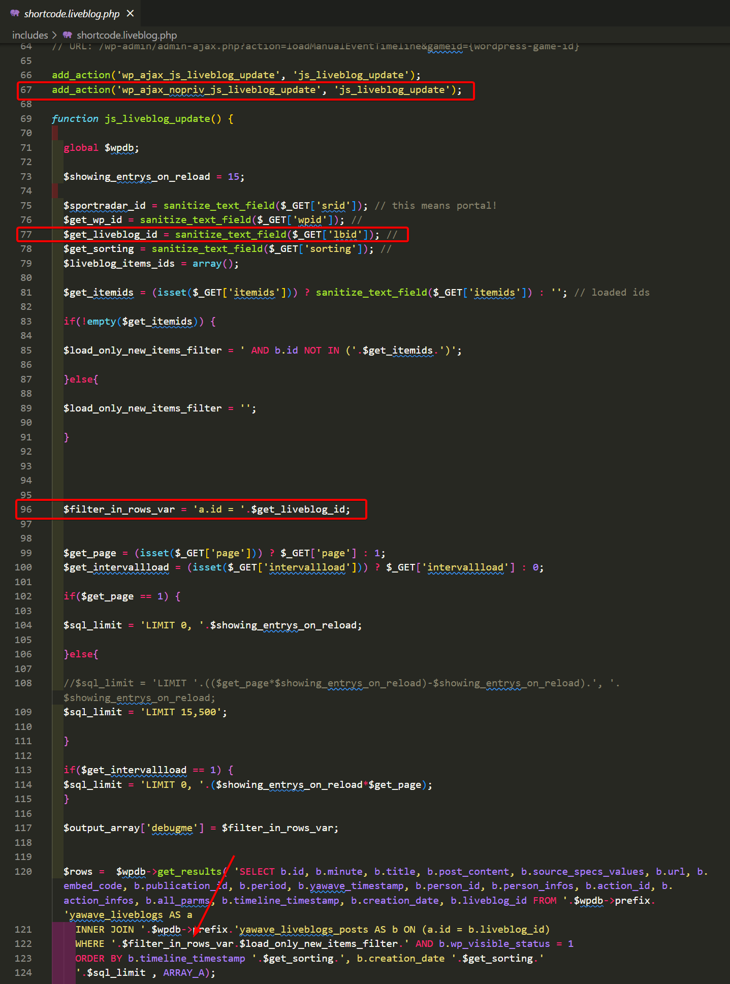 Yawave error page indicating SQL injection vulnerability